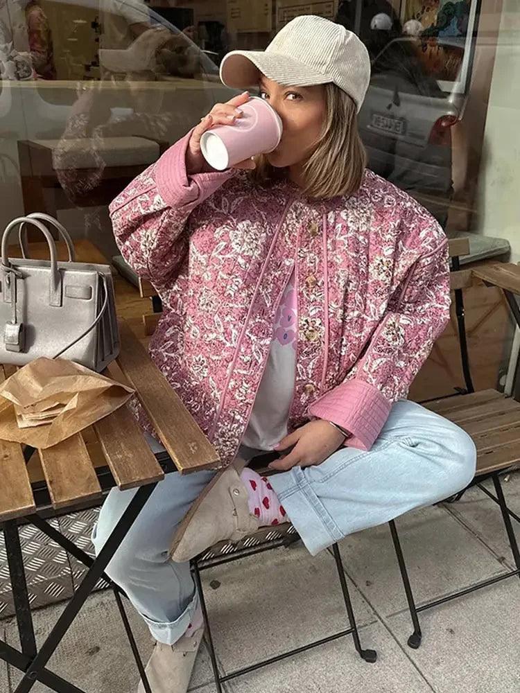 Avery™ - Elegant Floral Print Quilted Jacket