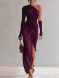 Rosalia - Elegant Purple Maxi Dress Sexy One Shoulder