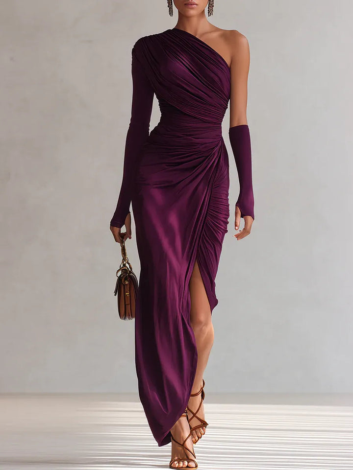 Rosalia - Elegant Purple Maxi Dress Sexy One Shoulder