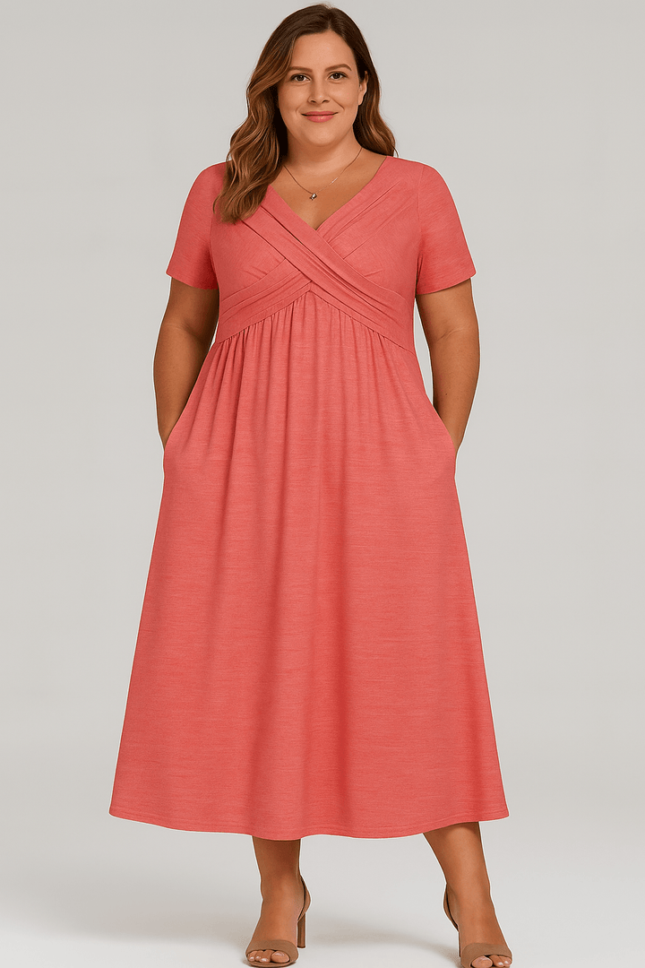 Elsie | Pleated Tummy Covering Midi Dress