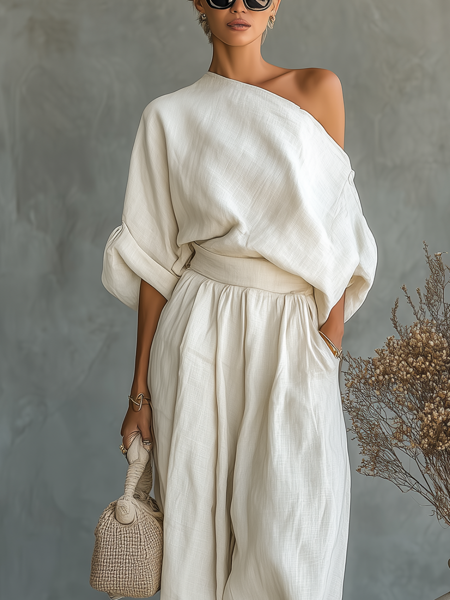 Lisa | Soft Off-Shoulder Top and Tapered Trousers Set