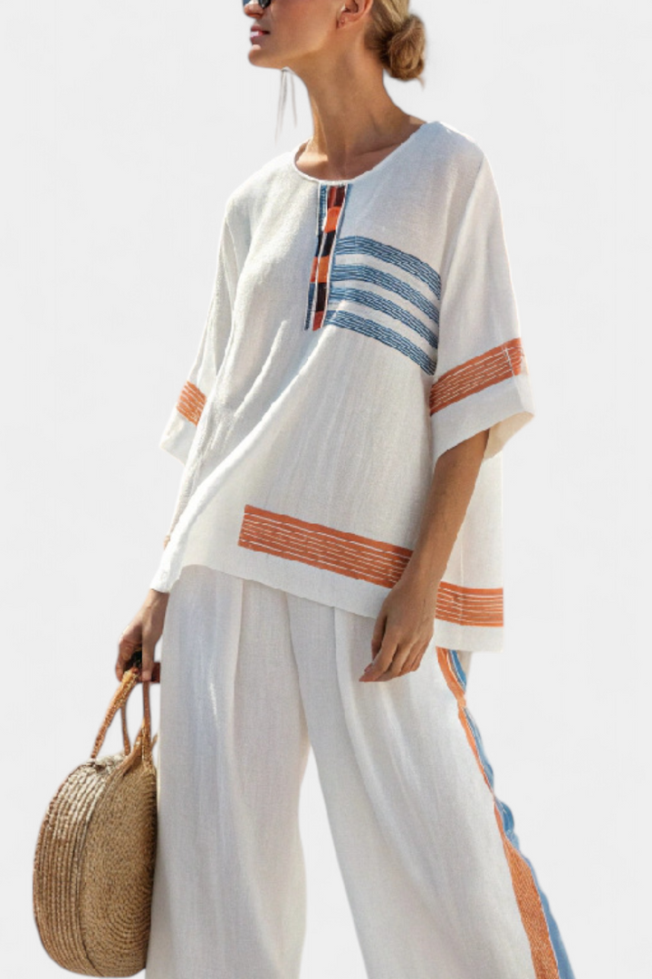 Marcellin | Sophisticated Blue-Orange Striped Top and Pants