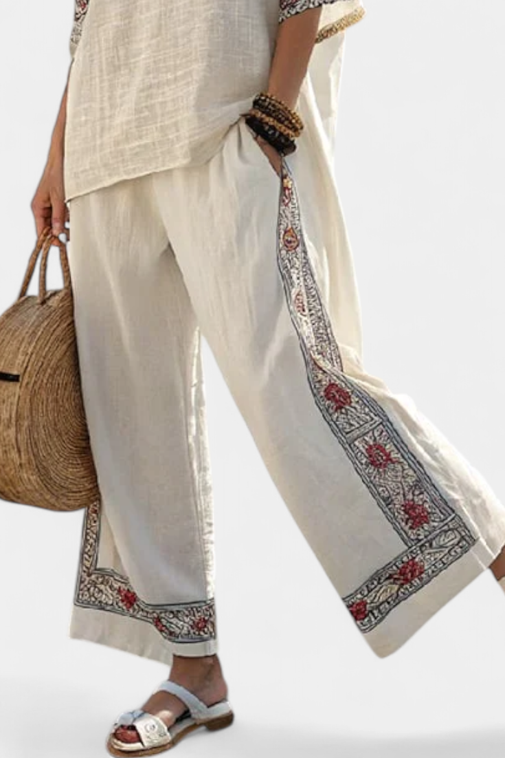 Tameric | Embroidered Raw Blouse and Wide Pants