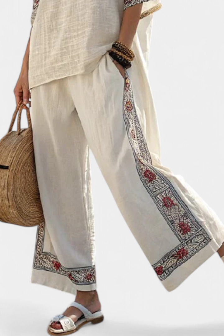 Tameric | Embroidered Raw Blouse and Wide Pants