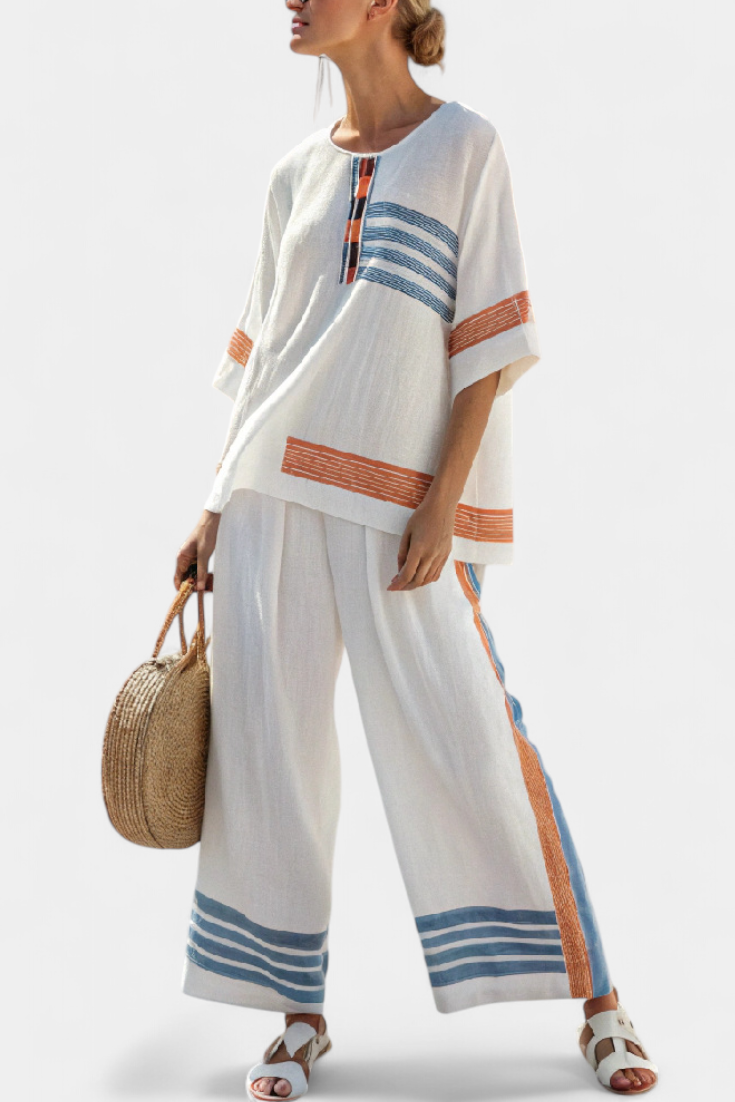 Marcellin | Sophisticated Blue-Orange Striped Top and Pants