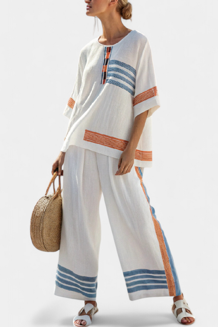 Marcellin | Sophisticated Blue-Orange Striped Top and Pants