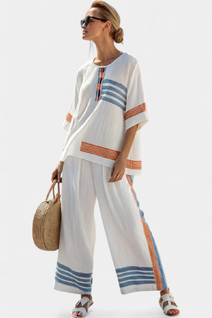 Marcellin | Sophisticated Blue-Orange Striped Top and Pants