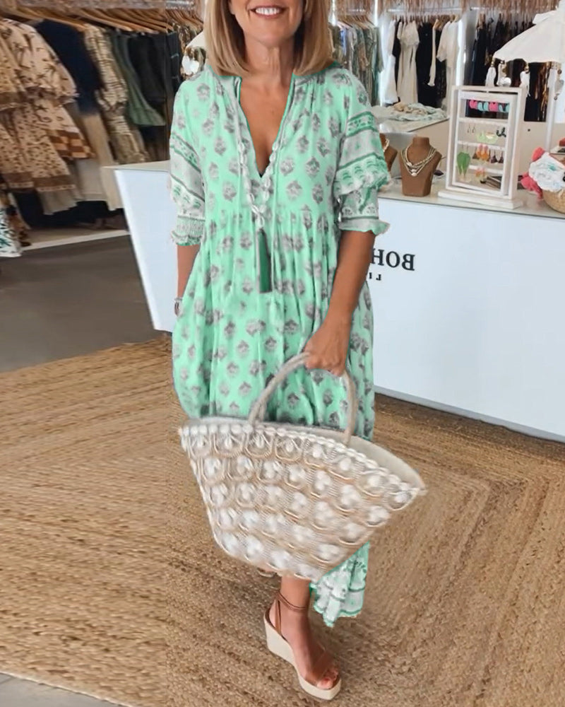 Peyton – Long Lantern Sleeve Bohemian Dress