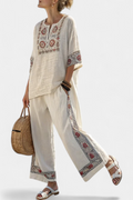 Tameric | Embroidered Raw Blouse and Wide Pants