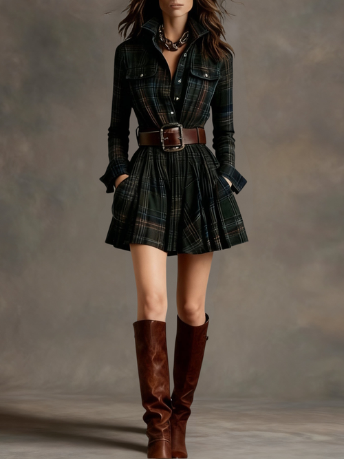 Bárbara | Short Plaid Shirt Dress