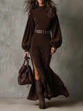 Retro long lantern dress with long sleeves and a high collar