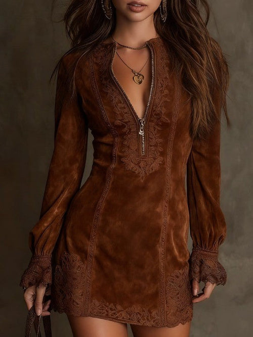 Azulena ❘ Blue tunic with embroidery and zipper