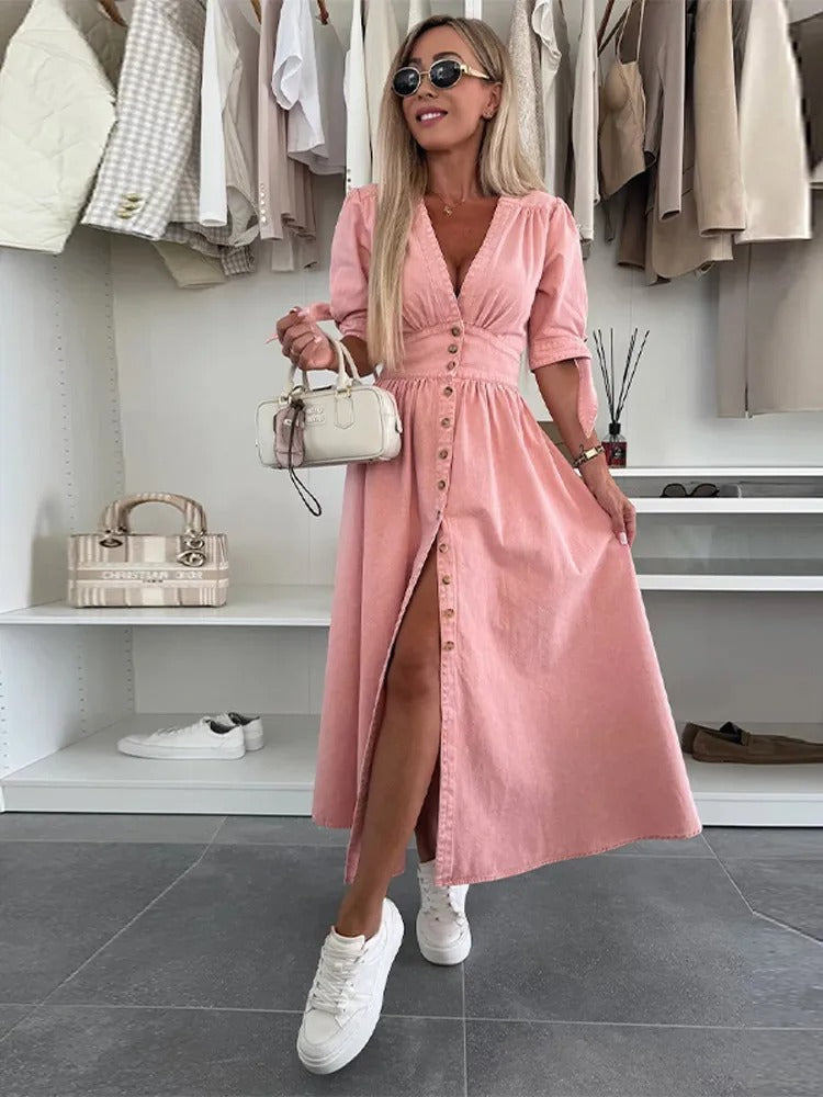 Clarina | Dress with Deep V-Neck and Slit