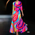Emily - Printed High Waist Midi Dress with Mid Sleeves